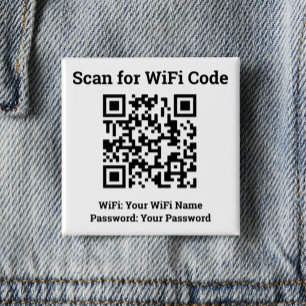 Hotel WiFi Details Plus QR-code op draagbaar perso Vierkante Button 5,1 Cm