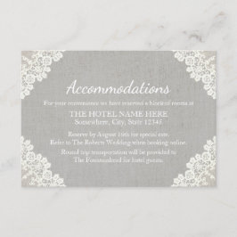 Hotelaccommodatie | Rustieke kant & grijs linnen Informatiekaartje