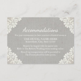 Hotelaccommodatie | Rustieke kant & grijs linnen Informatiekaartje