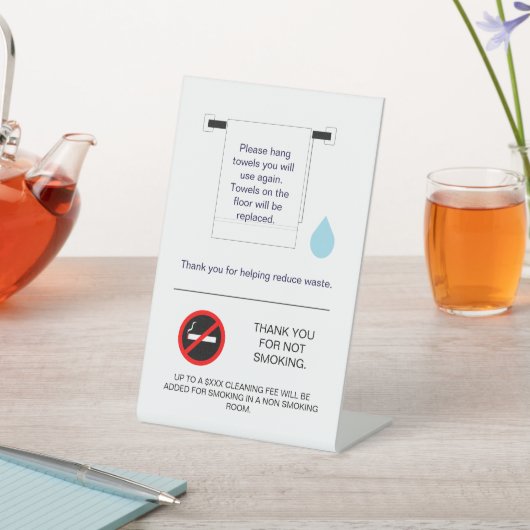 Hotelhanddoek en rookbord reclamebord met voetstuk (Insitu)