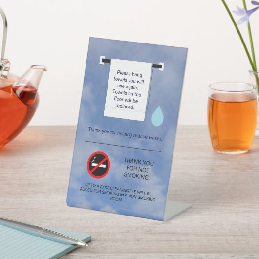 Hotelhanddoek en rookbord reclamebord met voetstuk (Insitu)