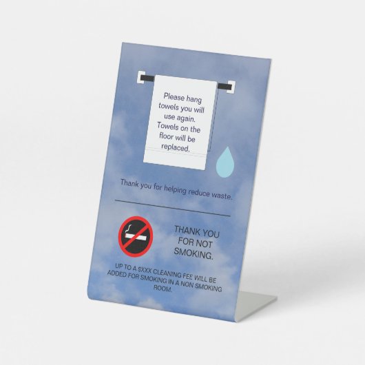 Hotelhanddoek en rookbord reclamebord met voetstuk (Voorkant)