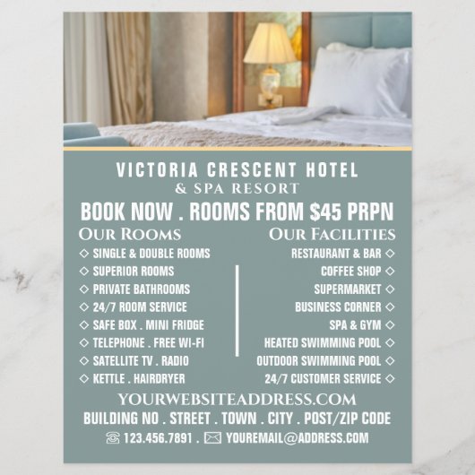 Hotelkamer, Hotelaccommodatie Reclamefolder Flyer (Voorkant)