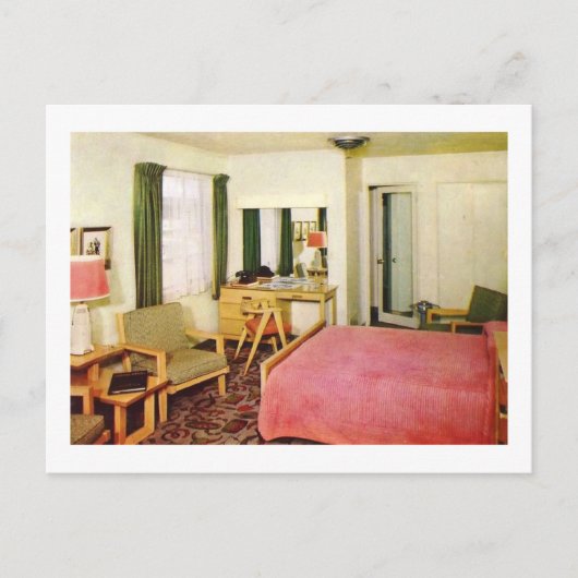 Hotelkamer Interieur jaren '50 Retro Briefkaart (Voorkant)