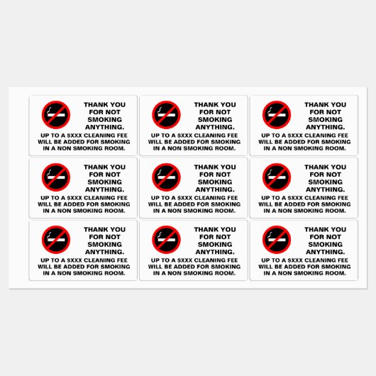 Hotelkamer rookbord rechthoekige sticker (Vel)