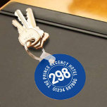 Hotelkamer Sleutelhanger met kamernummer<br><div class="desc">Sleutelhanger voor een hotel. Hotel Sleutelhanger met kamernummer. Guest House Keyring met hotelkamernummer. Sleutelhanger hotelkamer. Het nummer van de hotelkamer afgedrukt op een Keyring. Blauwe kleur.</div>