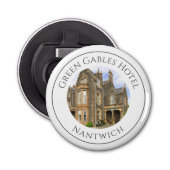 Hotelnaam en foto. Hotel Button Flesopener (Voorkant)