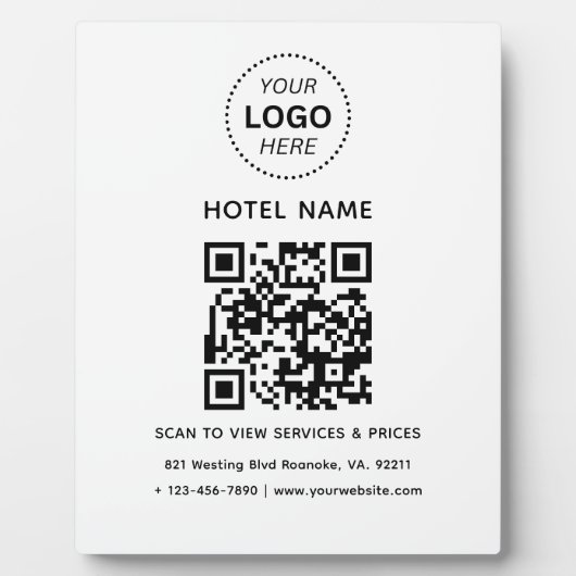 Hotelnaam Logo & QR code Diensten Prijzen Details Fotoplaat (Voorkant)