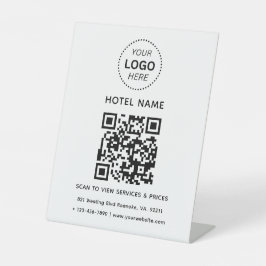 Hotelnaam Logo & QR code Diensten Prijzen Details Reclamebord Met Voetstuk