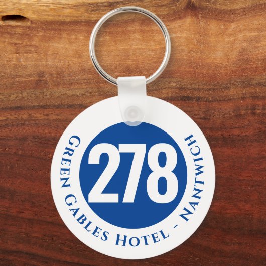 Hotelnaam plus kamernummer op een Sleutelhanger (Voorkant)
