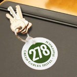 Hotelnaam plus kamernummer op een Sleutelhanger<br><div class="desc">Hotel Room Keyring of Sleutelhanger met de hotelnaam en het adres plus het kamernummer. Groen ontwerp.</div>