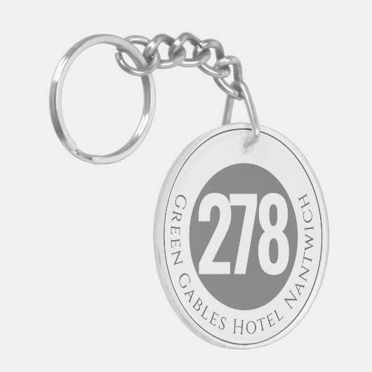 Hotelnaam plus kamernummer op een Sleutelhanger (Voorkant Links)