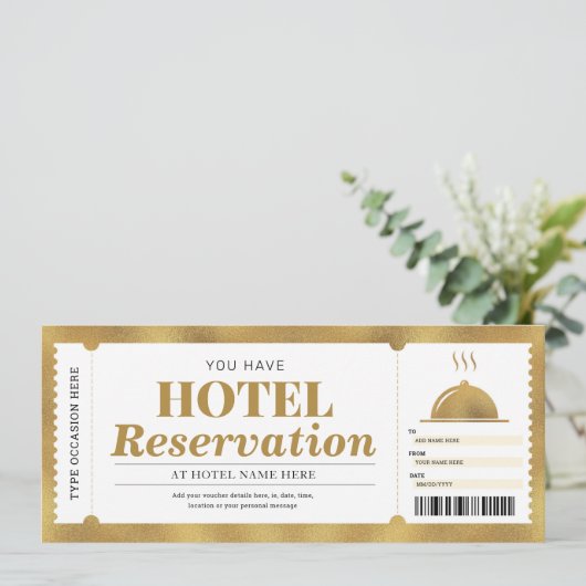 Hotelreservering Verblijfsverlof Gouden tegoedbon Kaart (Staand voorkant)