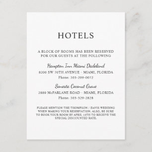 Hotels Modern Minimalistisch Zwart en Wit Informatiekaartje