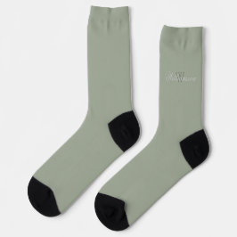 Hotelstijl saliegroen met naam en monogram sokken
