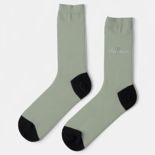 Hotelstijl saliegroen met naam en monogram sokken