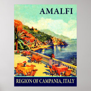Hotelterras in Amalfi, Campania, Italië, reizen Poster