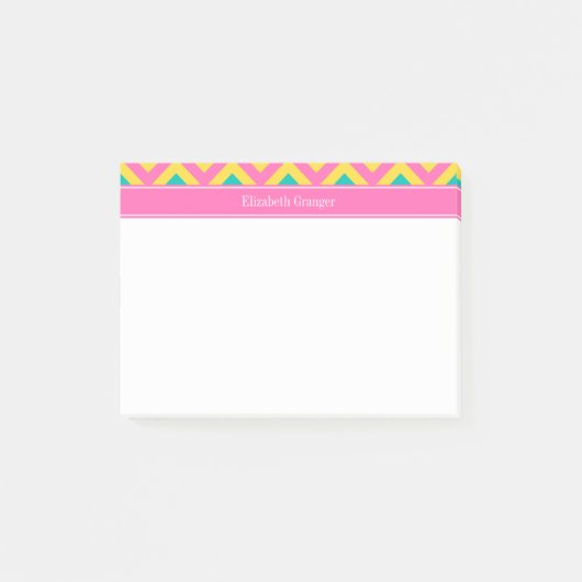 HotPink2 Blauwgroen ananas LG Chevron Name Monogra Post-it® Notes (Voorkant)