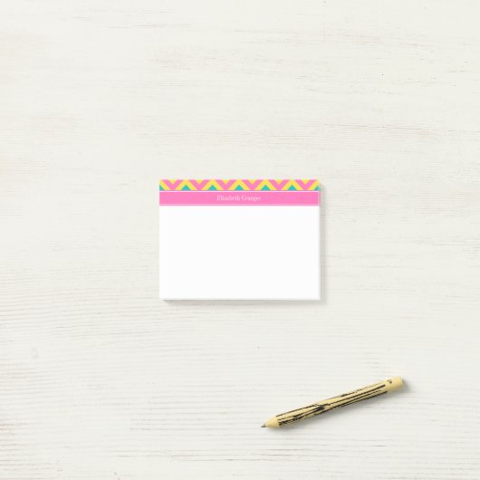 HotPink2 Blauwgroen ananas LG Chevron Name Monogra Post-it® Notes (Op bureau)