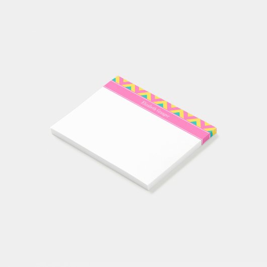 HotPink2 Blauwgroen ananas LG Chevron Name Monogra Post-it® Notes (Schuin)