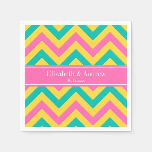 HotPink2 Blauwgroen ananas LG Chevron Name Monogra Servetten (Voorkant)