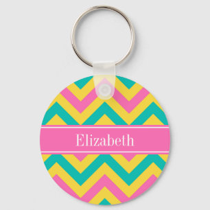 HotPink2 Blauwgroen ananas LG Chevron Name Monogra Sleutelhanger