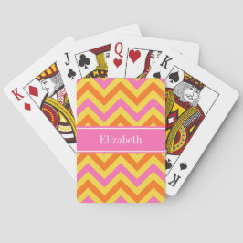 HotPink Ananas Pompoen LG Chevron Naam Monogram Speelkaarten