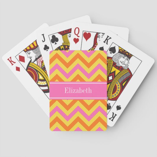 HotPink Ananas Pompoen LG Chevron Naam Monogram Speelkaarten (Achterkant)