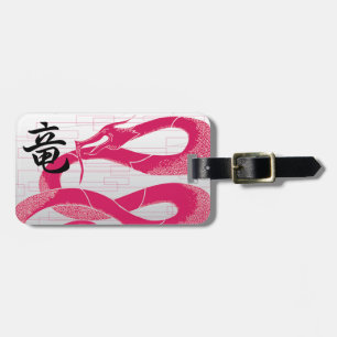 Hotpink Dragon Japanse Draak Witte Achtergrond Bagagelabel
