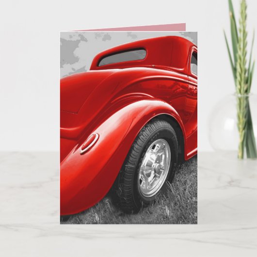 HOTROD CLASSIC CAR RED BIRTHDAY KAART (Voorkant)