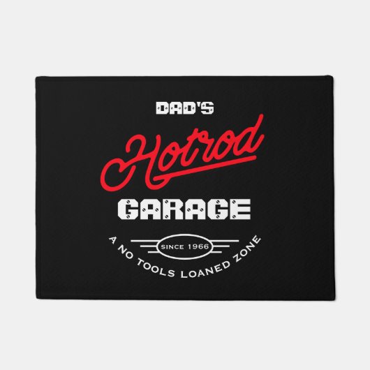 Hotrod Garage Name Neon Effect Gezegde Retro Black Deurmat (Voorkant)