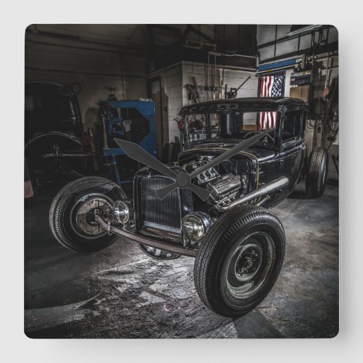 Hotrod in een Garage Wall klok (Voorkant)