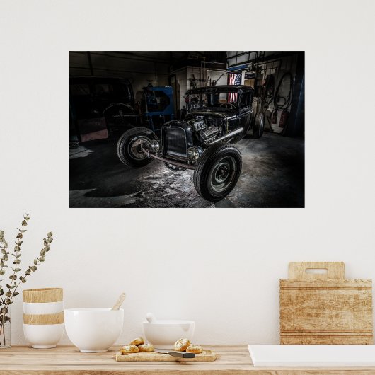 Hotrod in een Poster van de Garage/Druk (Keuken)