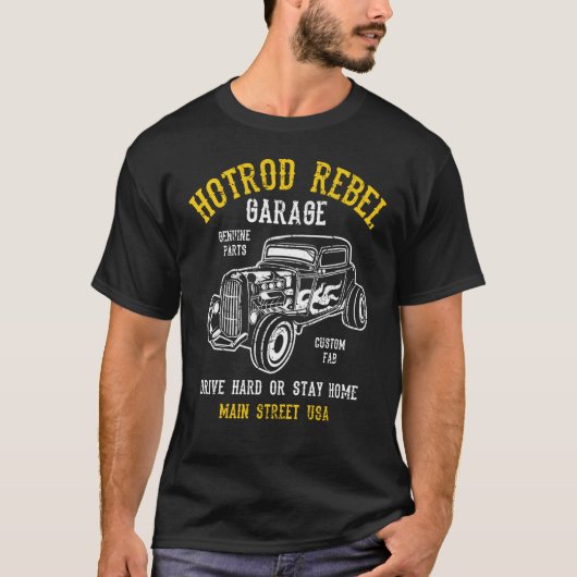 Hotrod Rebel Automotive Nostalgia Old Car Distress T-shirt (Voorkant)