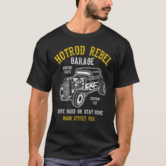 Hotrod Rebel Automotive Nostalgia Old Car Distress T-shirt (Voorkant)