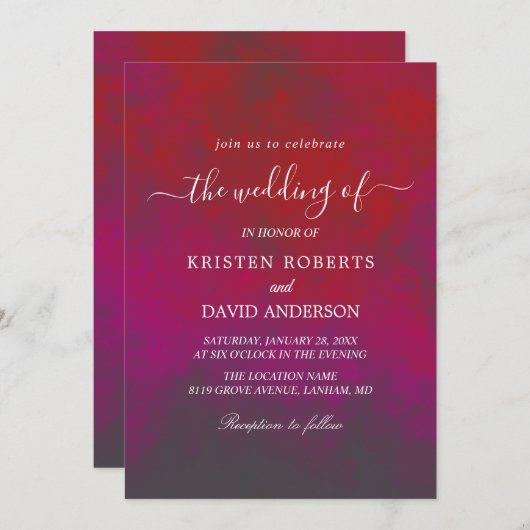 hotroze en uitnodiging voor rode bruiloft (Voorkant / Achterkant)