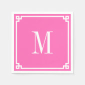 Hotroze en White Greek Key Border Monogram Servet (Voorkant)