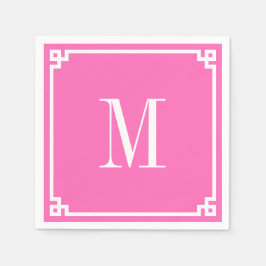 Hotroze en White Greek Key Border Monogram Servet