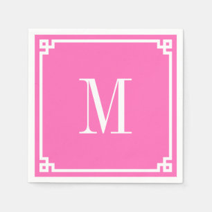Hotroze en White Greek Key Border Monogram Servet
