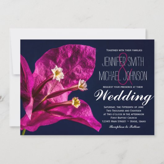  hotroze Fuchsia Flower Wedding Invitations Kaart (Voorkant)