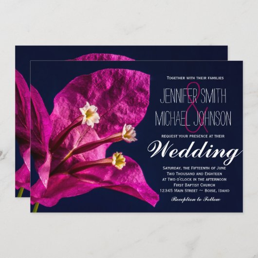 hotroze Fuchsia Flower Wedding Invitations Kaart (Voorkant / Achterkant)