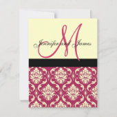 Hotroze Ivory Damask Monogram Weddenschap Kaart (Voorkant)