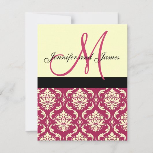Hotroze Ivory Damask Monogram Weddenschap Kaart (Voorkant)