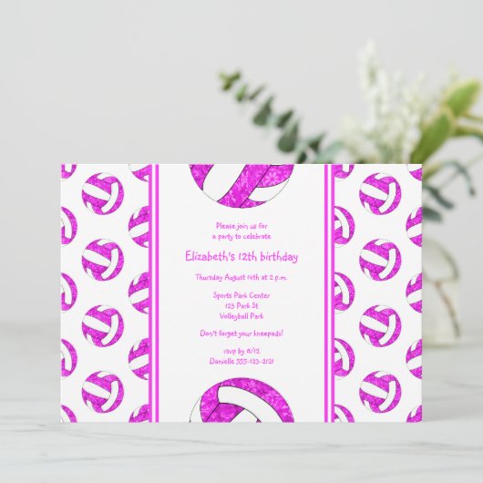 hotroze meisjes aangepaste volleybalverjaardagsfee kaart (Staand voorkant)