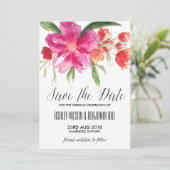 Hotroze waterverf posy save the date aankondiging (Staand voorkant)