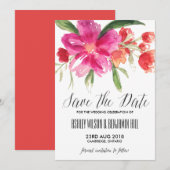 Hotroze waterverf posy save the date aankondiging (Voorkant / Achterkant)