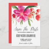 Hotroze waterverf posy save the date-aankondiging save the date (Voorkant / Achterkant)