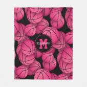 hotroze zwarte gepersonaliseerde meisjes basketbal fleece deken (Voorkant)