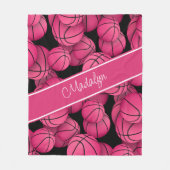 hotroze zwarte gepersonaliseerde meisjes basketbal fleece deken (Voorkant)