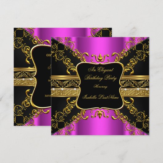  hotroze zwarte goudfeest 2 kaart (Voorkant / Achterkant)